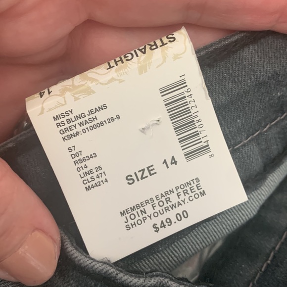 Grey Embellished Rebel & Soul 14 Straight Leg Stretch Jeans 14 - Picture 5 of 8